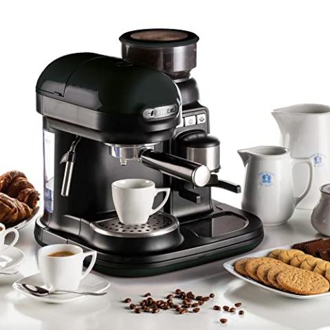 Ariete 1318 Machine à expresso moderne avec moulin à café intégré, Pour grains de café et poudre, Mousseur à lait, Filtre 1 et 2 tasses, 1080 W, 800 centimètres cubes, Noir