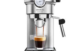 Cecotec Machine à café Express Cafelizzia 790 Steel Pro. Acier Inox, Système Thermoblock, 20Bars, Mode Auto pour 1 et 2 Café(s), Buse vapeur Orientable, Conduit d’eau pour Infusions, Manomètre, 1350W.