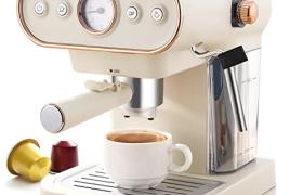 Derlla Machine Expresso, Machine a Cafe Rétro, Cappuccino, Latte Macchiato, Haute Pression 20 Bars Cafetière, Tube Vapeur Rotatif, Avec Filtre Système De Capsules Pour Capsules Nespresso