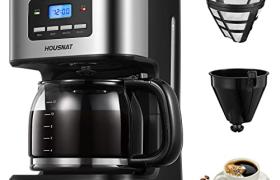 HOUSNAT Cafetière Filtre, Machine à Café Programmable, Technologie de Douchette Avancée et Température Optimale, Fonction Préparation Rapide & Timer & Maintien au Chaud, Capacité 1,8L 12 Tasses