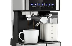 Klarstein Cafetiere avec Mousseur de Lait, Cafetières 1.8L, Machines à Café et Machines à expresso 20 Bar, Petite Cafetière Electrique Acier Inoxydable 1350W Café Moulu, Machine a Cafe Qualite Barista