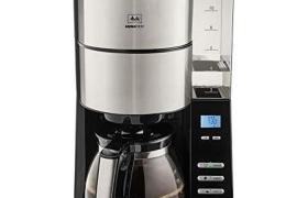 Melitta AromaFresh, Noir/Acier Brossé, 1021-01, Cafetière Filtre Avec Moulin Intégré, Verseuse en Verre, Fonction Timer, Niveau de