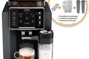 KRUPS Sensation Lait M85 Machine à café automatique 3 recettes cafés 3 lactées kit dentretien gris EA912HF1