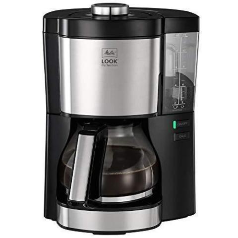 Melitta Look V Perfection, Noir / Inox, 1025-06 Cafetière Filtre avec Verseuse Verre, 10 à 15 Tasses, Réservoir d'Eau Amovible,