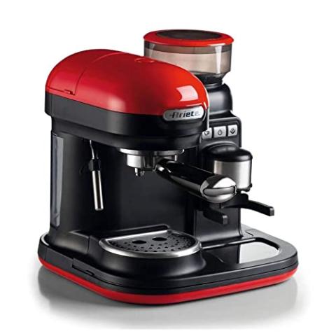 Ariete 1318 Machine Expresso avec Moulin à Café Intégré Moderne pour Café en Grains et en Poudre, Mousseur à Lait, Filtre 1 et 2 Tasses, 1080 W, 800 Cubc_Centimeters, 15, Rouge