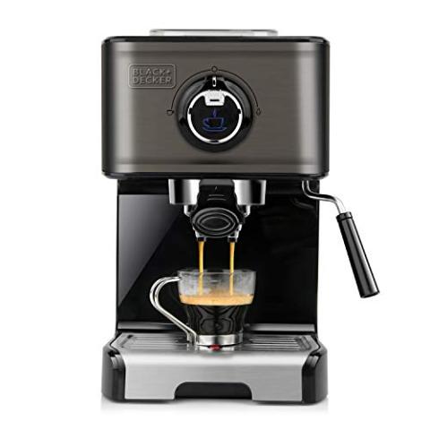 BLACK+DECKER BXCO1200E - Machine à Expresso 1200 W, 15 Bars, Réservoir 1,2 L, pour Dosette et Moulu, 2 Tasses, Buse Vapeur, Plaque Chauffante, Noir et Inox BLACK+DECKER BXCO1200E - Machine à Expresso 1200 W, 15 Bars, Réservoir 1,2 L, pour Dosette et Moulu, 2 Tasses, Buse Vapeur, Plaque Chauffante, Noir et Inox