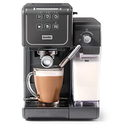 Breville Prima Latte III machine à café | Machine à expresso, cappuccino et latte | Pompe italienne de 19 bars | Mousseur de lait automatique | Compatible dosettes ESE | Coloris gris [VCF146X]