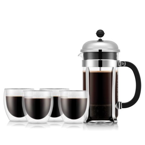 Cafetière à piston Chambord 1L avec verres Pavina Cafetière à piston Chambord 1L avec verres Pavina