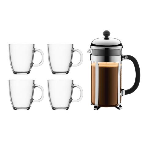 Cafetière à piston Chambord 8 tasses avec 4 mug Cafetière à piston Chambord 8 tasses avec 4 mug