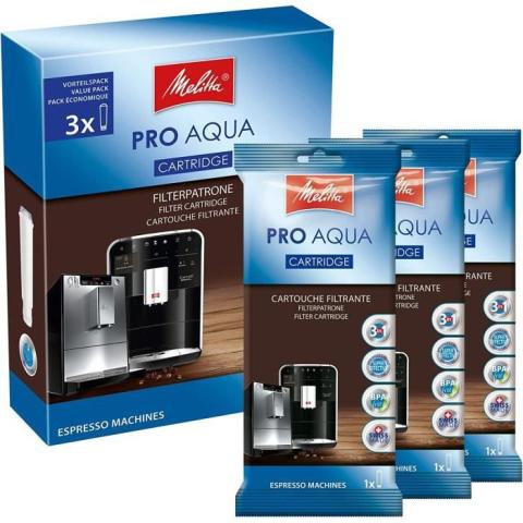 Cartouche filtrante pour machines à café automatiques Melitta 224562 3 cartouches Pro Aqua Prévention du calcaire Cartouche filtrante pour machines à café automatiques Melitta 224562 3 cartouches Pro Aqua Prévention du calcaire