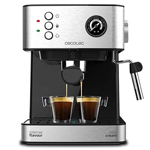 Cecotec Machine à café Espresso Power Espresso Professionale. 20 bars de Pression, Manomètre, 1.5L, Bras Double Sortie, Buse vapeur, Plateau Réchauffe-tasses, Finitions en Acier Inoxydable, 850 W.