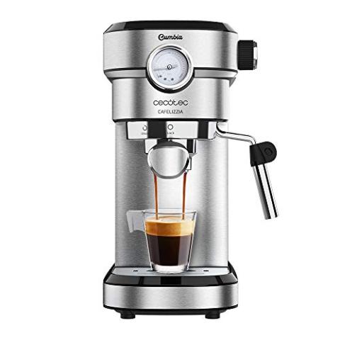 Cecotec Machine à café Express Cafelizzia 790 Steel Pro. Acier Inox, Système Thermoblock, 20Bars, Mode Auto pour 1 et 2 Café(s), Buse vapeur Orientable, Conduit d’eau pour Infusions, Manomètre, 1350W.
