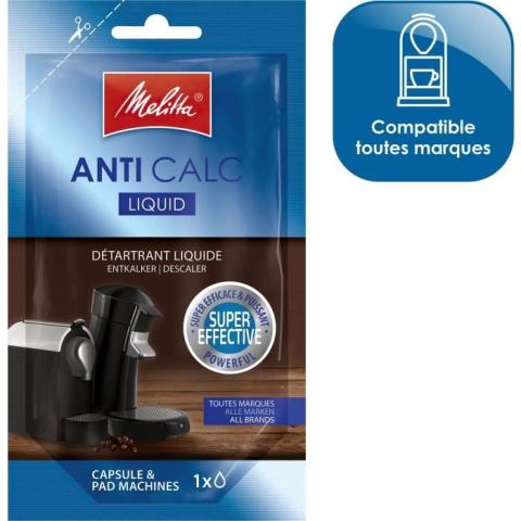 Détartrant liquide ANTI CALC pour machines à dosettes - MELITTA - Contenu suffisant pour un détartrage - Noir Détartrant liquide ANTI CALC pour machines à dosettes - MELITTA - Contenu suffisant pour un détartrage - Noir