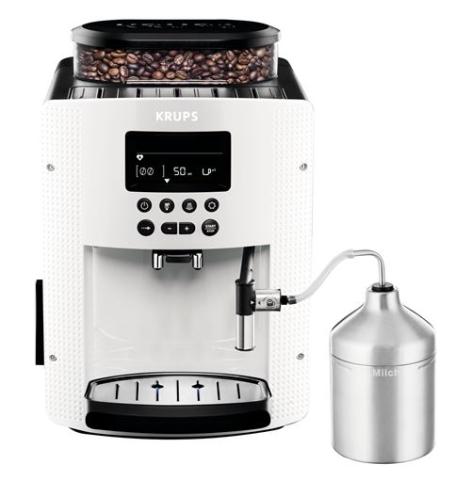 Expresso avec broyeur Krups YY4384FD Essential 1450 W Blanc avec un Pot à lait inox