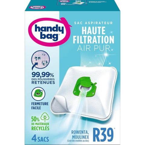 Handy Bag R39 X4 sacs aspirateur Rowenta Moulinex anti-allergène 99 9% filtration 50% recyclé fermeture facile
