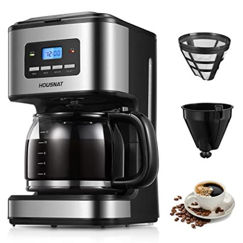 HOUSNAT Cafetière Filtre, Machine à Café Programmable, Technologie de Douchette Avancée et Température Optimale, Fonction Préparation Rapide & Timer & Maintien au Chaud, Capacité 1,8L 12 Tasses