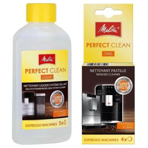 Kit entretien cafetière - Melitta - Perfect Clean - Liquide 250ml et 4 Tablettes nettoyage express Kit entretien cafetière - Melitta - Perfect Clean - Liquide 250ml et 4 Tablettes nettoyage express