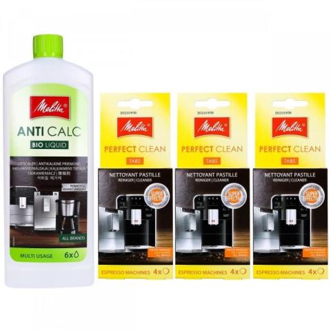 Kit Melitta Détartrant Melitta Anticalc Liquide Bio Multi usage 250 ml et tablettes de nettoyage perfect clean tabs