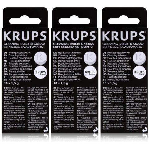 Krups - 3x Pastillles nettoyantes (10pcs) d'origine pour machine à café trois pièces