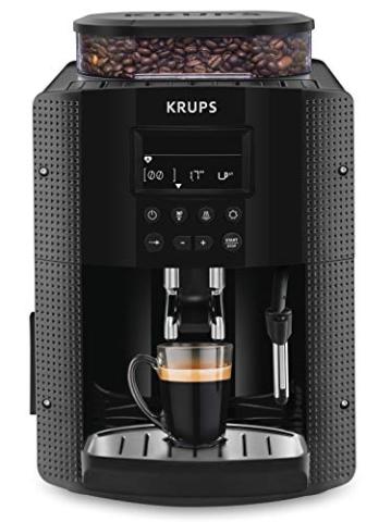Krups Essential Machine à Café à Grain Machine à Café Broyeur Grain Cafetière Expresso Ecran LCD Nettoyage Automatique Buse Vapeur Cappuccino Noire YY8135FD