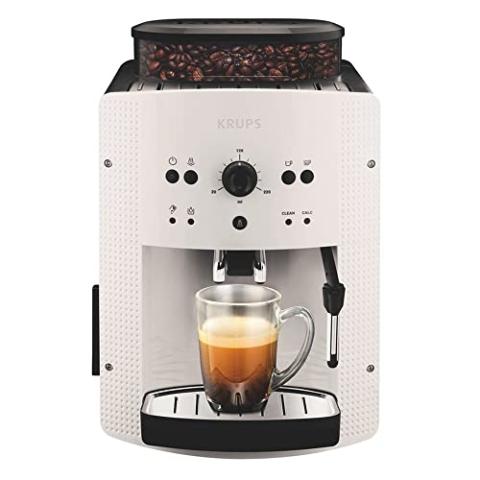 Krups Essential Machine à café à grain, Machine à café, Broyeur grain, Cafetière expresso, Cappuccino, 2 tasses, Nettoyage automatique, Buse vapeur, Fabriqué en France, Blanche EA810570