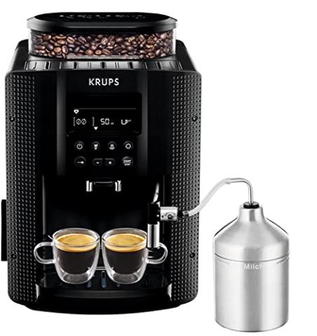 Krups Essential Machine à Café à Grain, Machine à Café, Broyeur Grain, Cafetière Expresso, Ecran LCD, Nettoyage Automatique, Buse Vapeur, Pot à Lait Inox Cappuccino EA816031