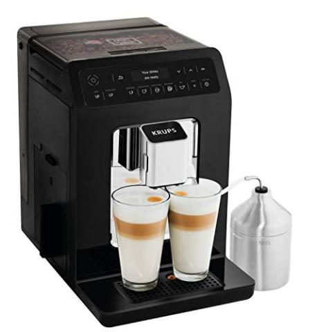 Krups Evidence Machine à café à grain, Machine à café, Broyeur à grain, Cafetière expresso, Cappuccino, Espresso, 15 boissons, 2 tasses simultanées, Pot à lait EA891810