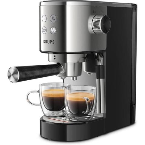 Krups INOX 1L Machine Expresso Virtuoso Automatique, 1 L, 1450 W, Compacte, 2 Tasses, Buse Vapeur pour Cappuccinos et Eau Cha