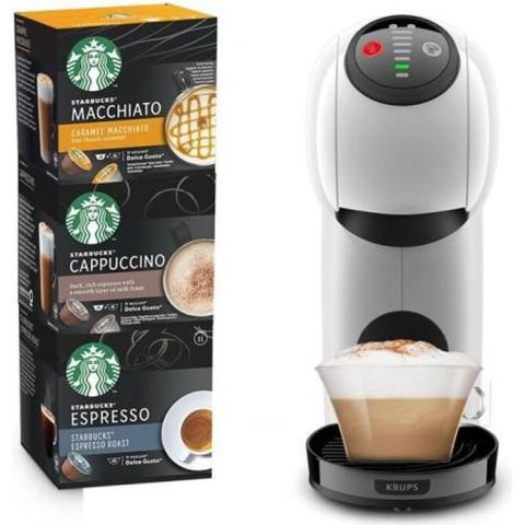 KRUPS YY4738FD Genio S Machine à café expresso Nescafé Dolce Gusto + 3 boites de 12 capsules Starbucks, Fonction XL intuitive, Blanc