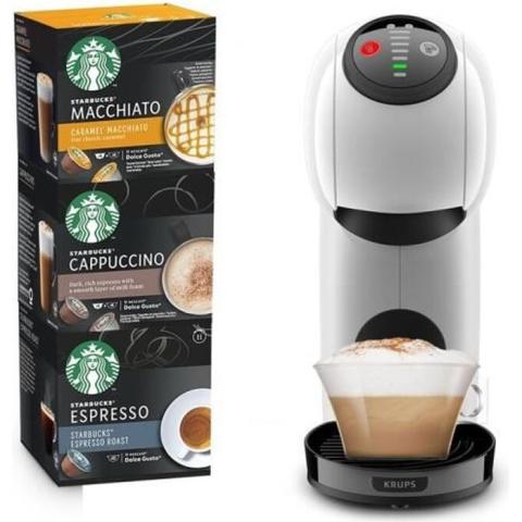 KRUPS YY4738FD Genio S Machine à café expresso Nescafé Dolce Gusto + 3 boites de 12 capsules Starbucks, Fonction XL intuitive, Blanc