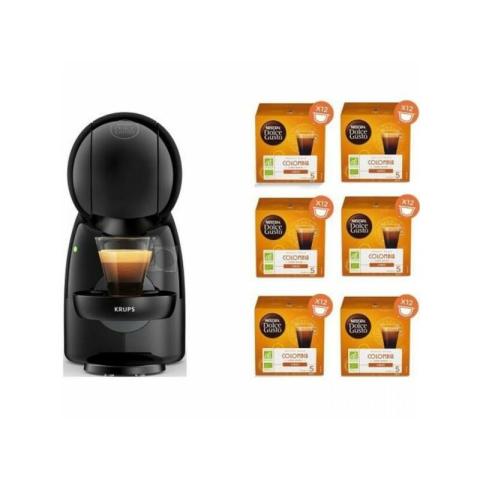 Machine a Cafe Krups Nescafé Dolce Gusto + 6 boites de 12 capsules de café, Compact, Pression 15 bars, Mode éco, Piccolo xs