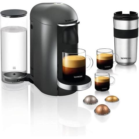 Machine à café Krups Nespresso Vertuo Plus - Titanium/acier inoxydable - 19 bars - 1,7 l