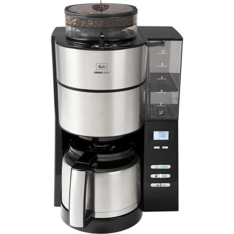 Melitta AromaFresh Therm 1021-12, Cafetière Filtre avec Broyeur à Grains Intégré, Verseuse Isotherme, Fonction Programmable, 10 Melitta AromaFresh Therm 1021-12, Cafetière Filtre avec Broyeur à Grains Intégré, Verseuse Isotherme, Fonction Programmable, 10