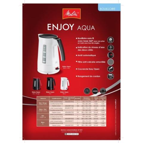 Melitta Bouilloire Graduée, Capacité 1,7 L, Enjoy Aqua, Noir/Rouge, 100301