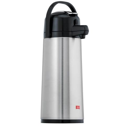 Melitta Bouteille isotherme à pompe, 2,2 litres, env. 18 tasses, piston en acier inoxydable, acier inoxydable, argent/noir