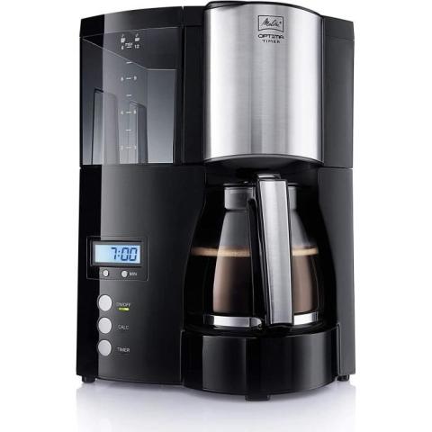 Melitta Cafetiere a Filtre avec Verseuse en Verre, Fonction Maintien au Chaud et Timer, Optima Timer, Noir, 100801