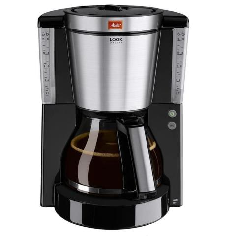 Melitta Cafetiere a Filtre avec Verseuse en Verre, Selecteur dArome, Look DeLuxe, Noir/Acier Brosse, 1011-06