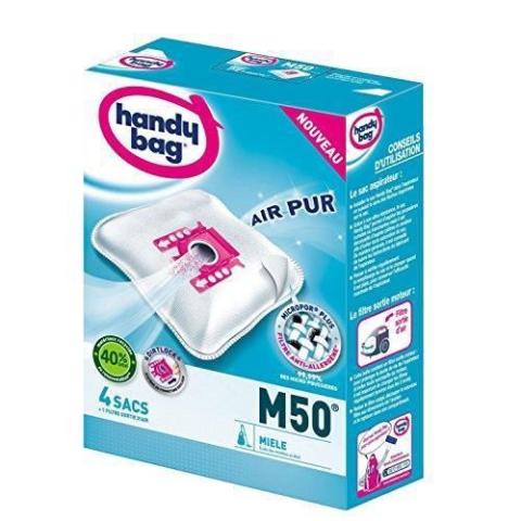 Melitta Handy Bag - M50 - 4 Sacs Aspirateurs, pour Aspirateurs Miele, Fermeture Hermétique, Filtre Anti-Allergène, Filtre Moteur