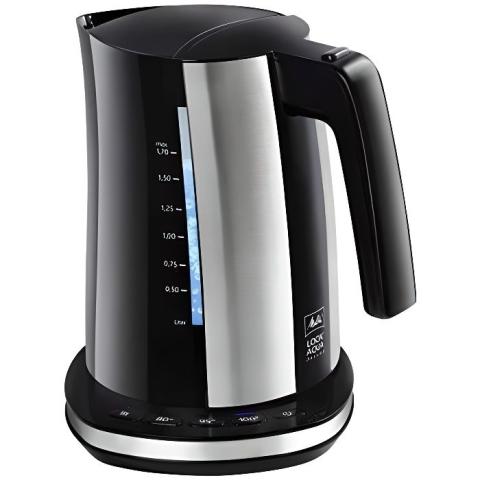Melitta Look Aqua Deluxe, Noir Inox, 1026-04 Bouilloire Electrique à Température Réglable, 80 °C, 95 °C, 100 °C, 1,7 l, 2400 W -  -