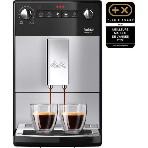 Melitta - Machine à Café à Grain Purista® Argent - Machine Expresso Automatique Ultra-Silencieuse avec Extracteur d'Arômes