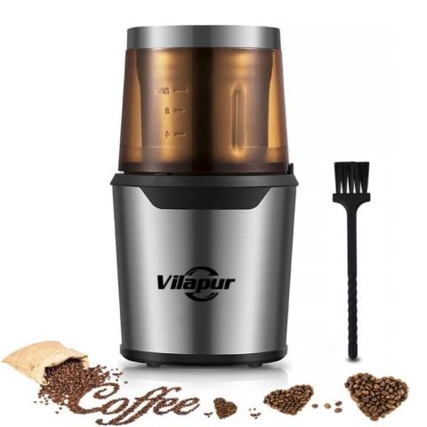 Moulin À Café électrique 200W et Moulin À Épices avec Lames En Acier Inoxydable Cuve Amovible et Couvercle Transparent