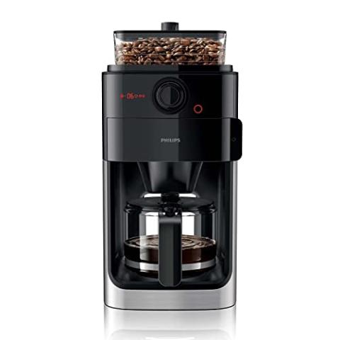 Philips Machine à Café Filtre avec Broyeur à Grains - Verseuse en Verre de 1.2 L, Jusqu'à 12 Tasses, Noir/Métal (HD7767/00) Philips Machine à Café Filtre avec Broyeur à Grains - Verseuse en Verre de 1.2 L, Jusqu'à 12 Tasses, Noir/Métal (HD7767/00)