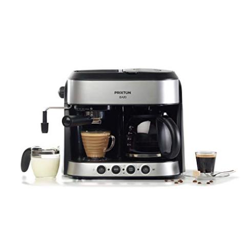 PRIXTON Bari - Double machine a cafe/Cafetiere Expresso 3 en 1 : Machine Expresso, Américain et Cappuccino/ 15 barres de pression/ Puissance 1850 W/ Double système d'égouttage italien et américain