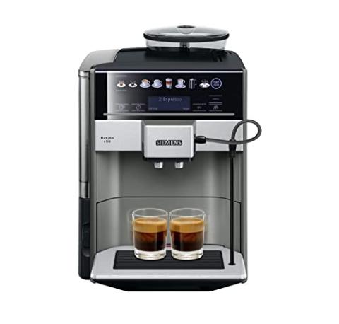 Siemens EQ.6 Plus s500 TE655203RW – Machine à café automatique avec écran sensitif et texte clair – 12 recettes de café et lactée – iAroma System et Aroma DoubleShot – Couleur : Noir / Inox